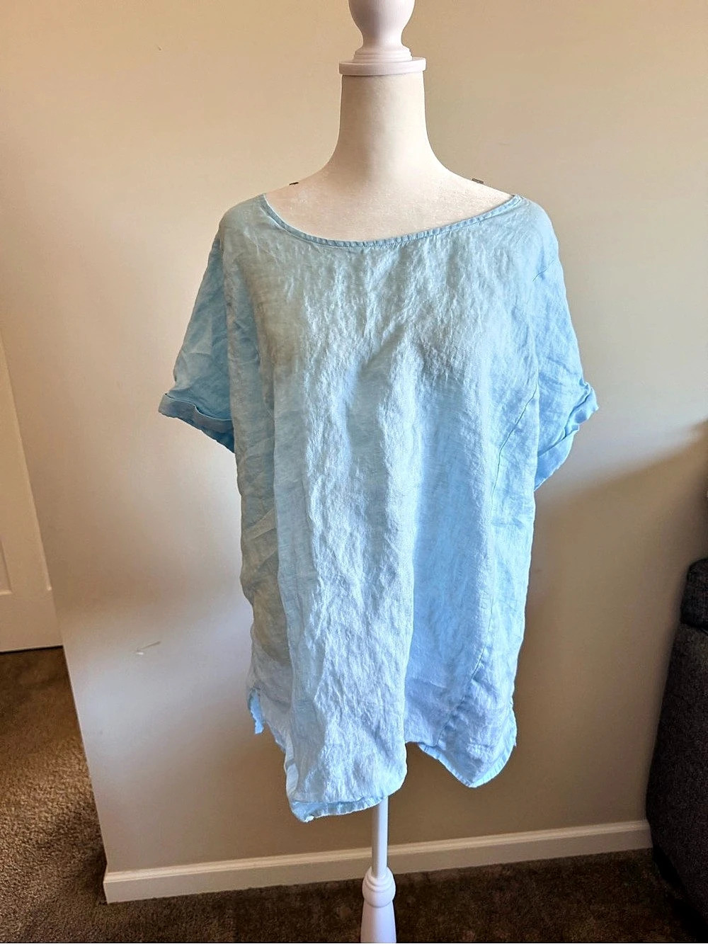 Pure J. Jill Linen Blue Tunic costal core sz xl15